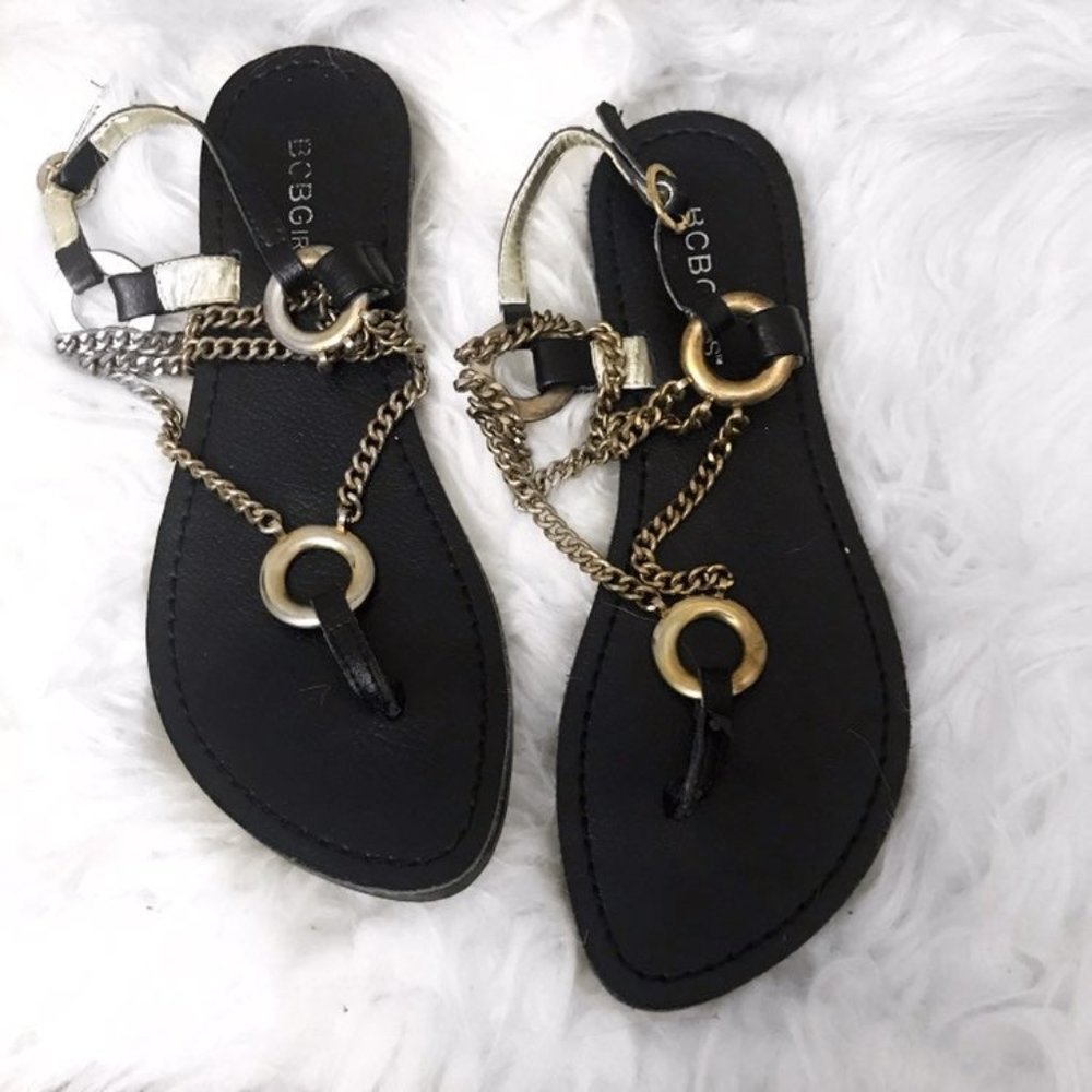 bcbgirls metallic detail flat strappy chain look